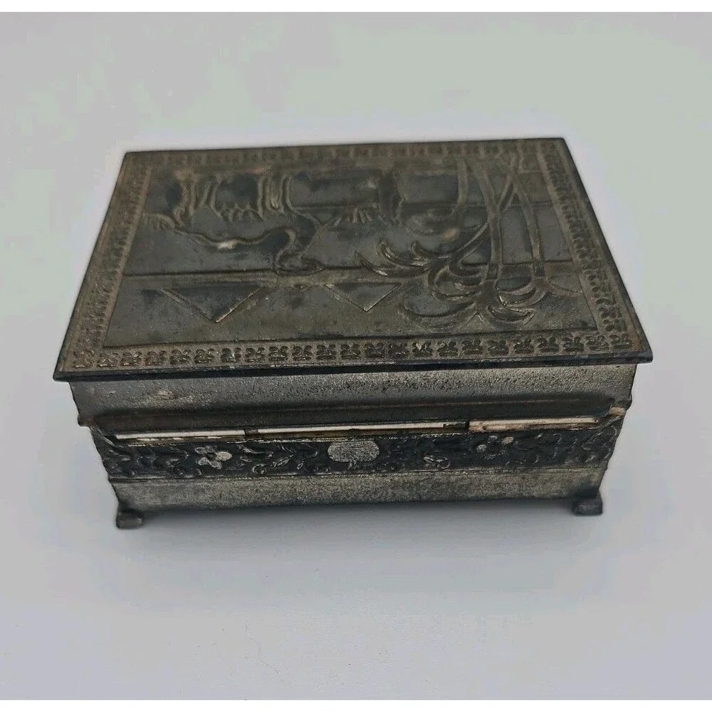 Vintage Metal Trinket Box Wood Interior Made in Japan